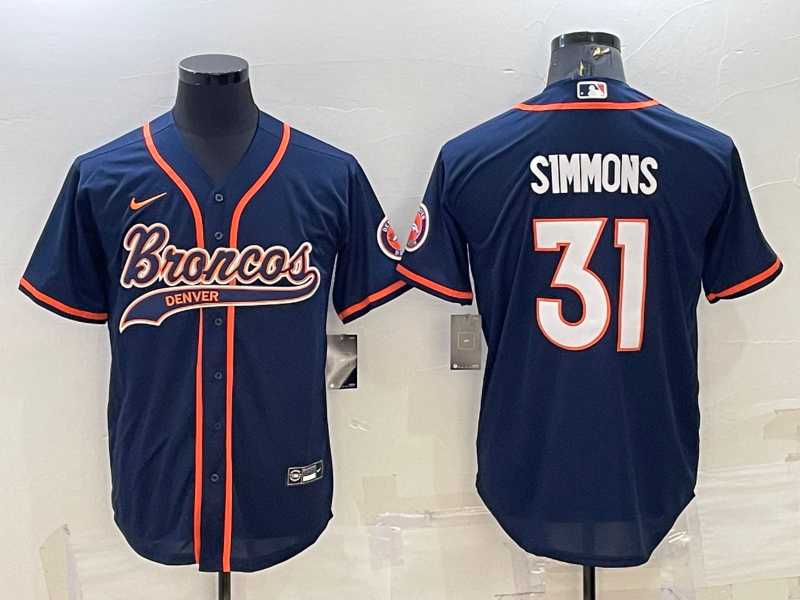 Men%27s Denver Broncos #31 Justin Simmons Navy Blue Stitched Cool Base Nike Baseball Jersey->green bay packers->NFL Jersey